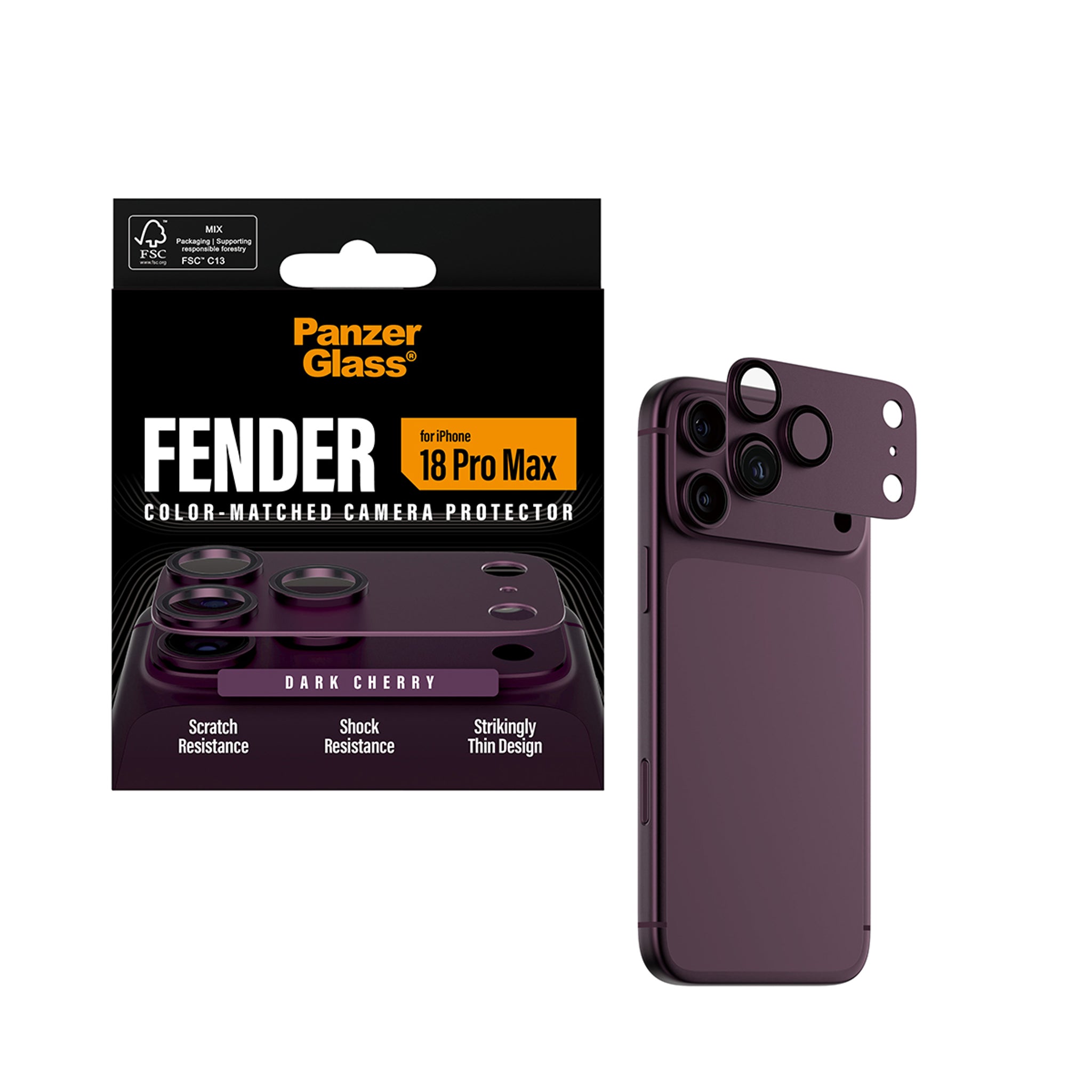 PanzerGlass® Fender Kamerabeskytter Dark Cherry iPhone 18 Pro Max
